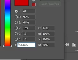 CMYK colors shown in percentage