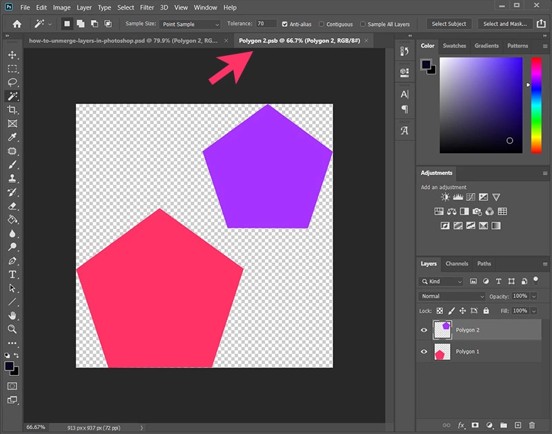 Smart Object view in a new Photoshop tab.