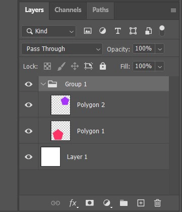 Grouped layers in Photoshop positioned inside a folder.